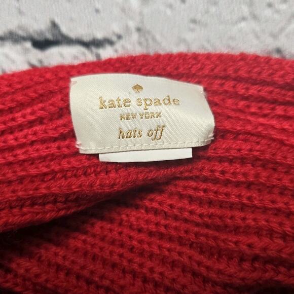 Kate Spade New York Hats Off Poppy Red Knit Crochet Bow Headband - Picture 2 of 4